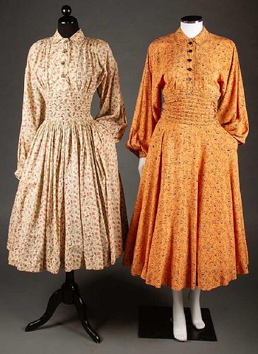 TWO CLAIRE McCARDELL COTTON PRINT DRESSES, 1950s