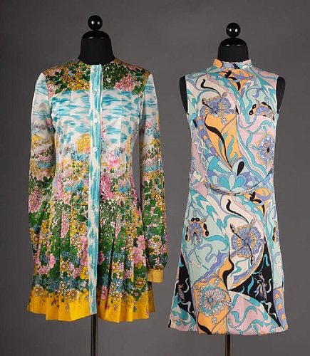 TWO DESIGNER SILK PRINT DRESSES, LATE 1960s