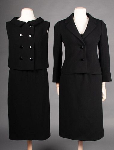 TWO NORELL BLACK WOOL DINNER OUTFITS, 1960s