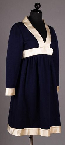 GEOFFREY BEENE BLUE WOOL PARTY DRESS, c. 1968