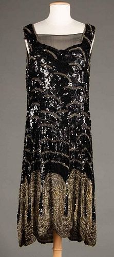 BLACK SEQUIN & CRYSTAL BEADED DRESS, 1920s