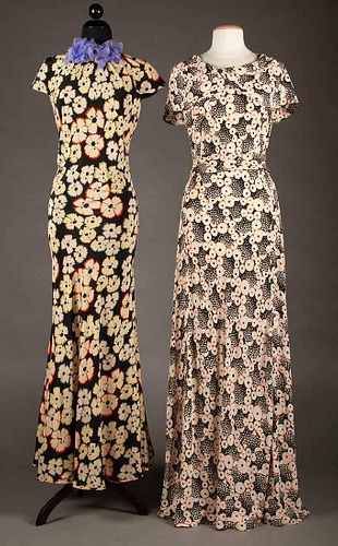 TWO PRINTED SILK AFTERNOON DRESSES, EARLY 1930s