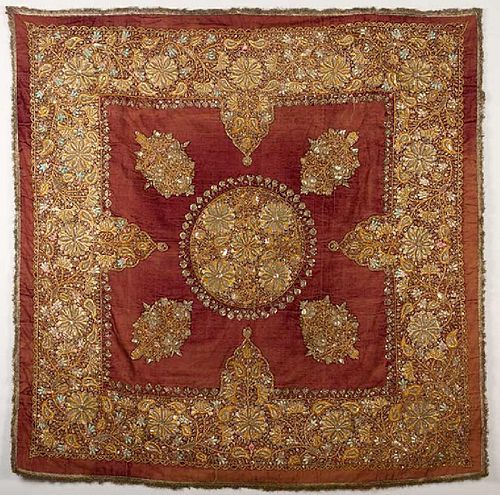 ZARDOZI WORK EMBROIDERED TABLE COVER, INDIA,19TH C