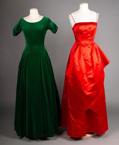 ONE GREEN & ONE RED EVENING GOWN, 1950-1960