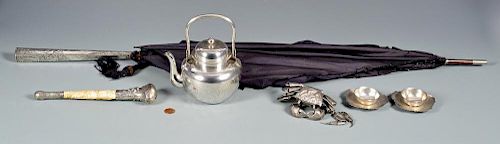 6 Asian Silver items inc Tea Pot with Presentation Inscription