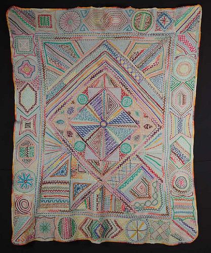 COLORFUL EMBROIDERED BLANKET, c. 1900