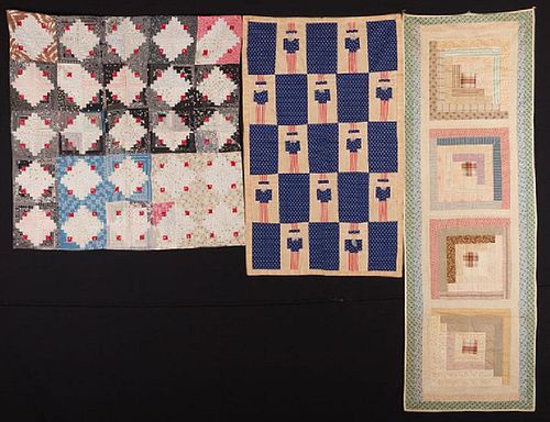 2 CRIB QUILTS, UNCLE SAM & LOG CABIN, 20th C.