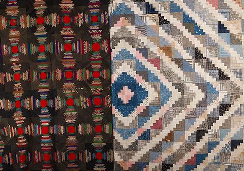 2 LOG CABIN AMERICAN QUILTS, 19th C.