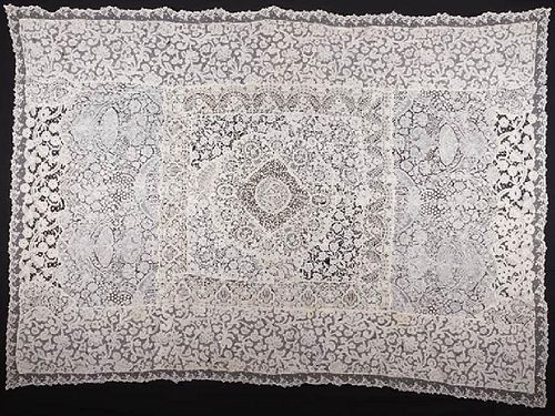 HANDMADE LACE BED COVER, c. 1900