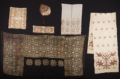 6 ETHNIC EMBROIDERED TEXTILES, 19th C.