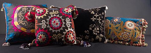 TWO EMBROIDERED SUZANI PILLOWS, 19th C.