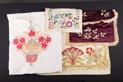 LOT OF EMBROIDERED TEXTILES, 18th & 19th C.