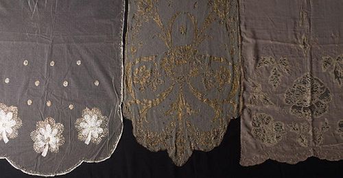 FOUR LAME EMBROIDERED LACE SHAWLS