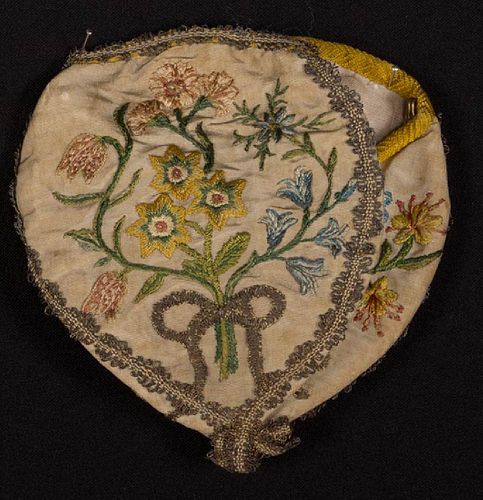 LADIES EMBROIDERED BAG, EARLY 18th C.