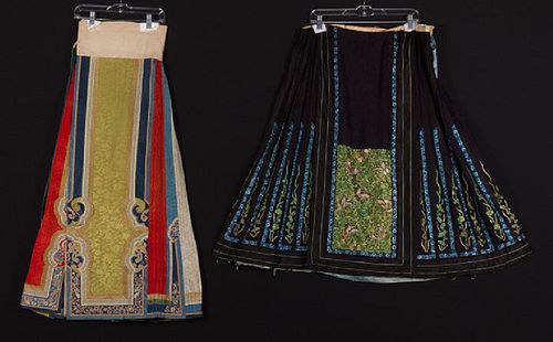 TWO EMBROIDERED SILK SKIRTS, CHINA, 1880-1920