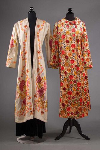 TWO FLORAL TRIMMED COATS, 1930-1940