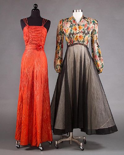 TWO EVENING DRESSES, 1930-1940s