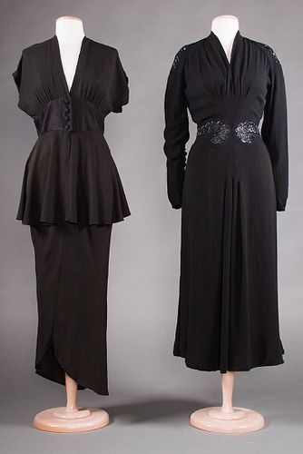 TWO BLACK SILK EVENING GOWNS, 1940s