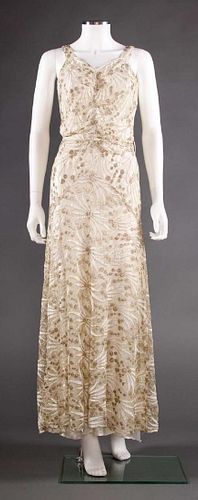 WHITE LACE & LAME EVENING GOWN, LATE 1930s