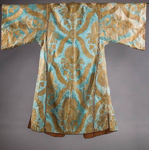 TURQUOISE & GOLD LAME BROCADE ROBE