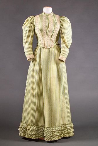 GREEN STRIPED DAY DRESS, c. 1895