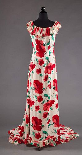 TRAINED SUMMER EVENING DRESS, EARLY 1940s