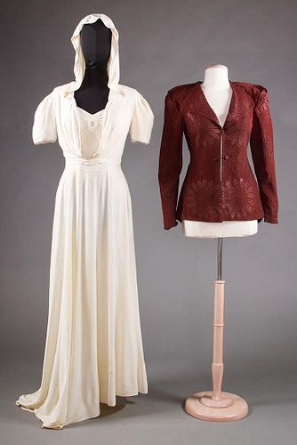 1 WHITE JERSEY GOWN & 1 MAROON JACKET, 1938-1942
