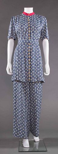 LADY'S PRINTED SUMMER TUNIC & PANT SET, EARLY 1940s
