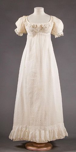 SPRIGGED WHITE MULL DRESS, 1820