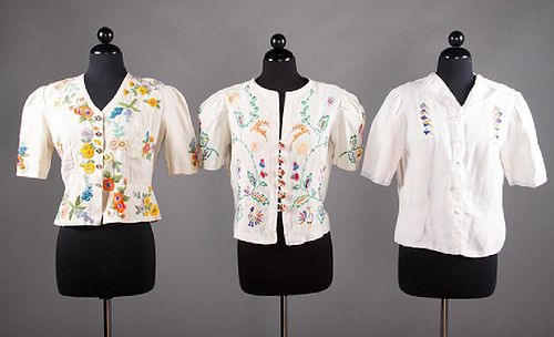 3 EMBROIDERED LINEN JACKETS, LATE 1930s