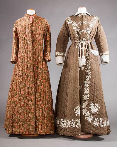 2 QUILTED LADIES' ROBES, 1880S