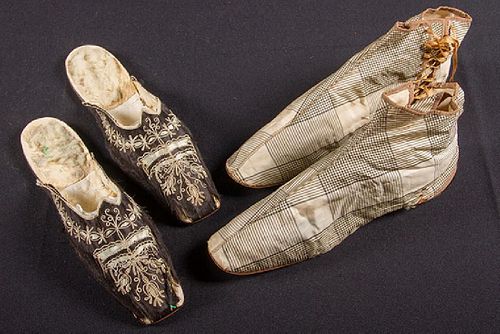 PAIR SIDE LACED BOOTS & PAIR MULES, 1840-1860