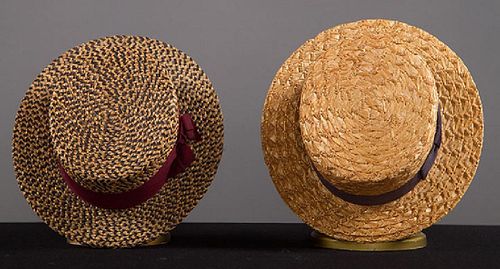 2 MEN'S BOATER HATS, EARLY 20TH C