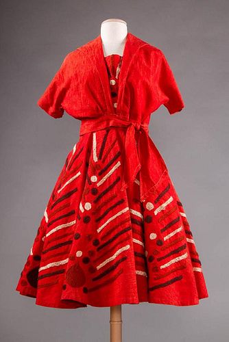 EMBROIDERED RED DRESS, TAXCO MEXICO, 1950s