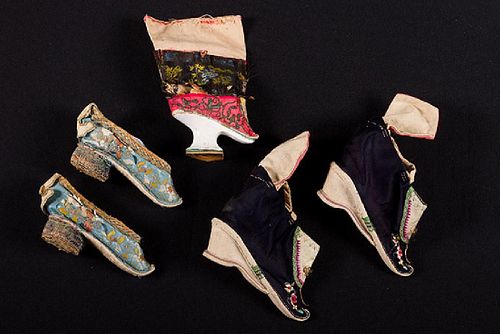 2 PAIR SHOES FOR BOUND FEET, CHINA, 19TH C