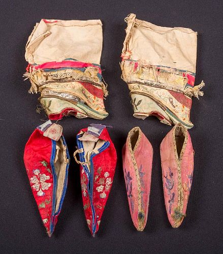 2 PAIR SHOES & 1 PAIR SLIPPERS FOR BOUND FEET, CHINA