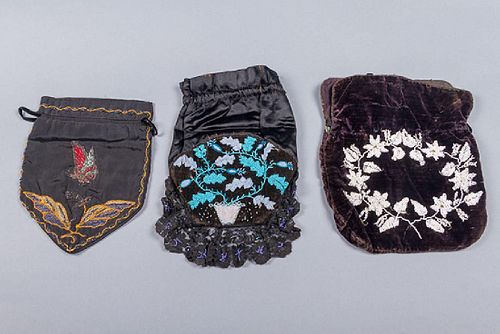 8 BEADED OR EMBROIDERED BAGS, 1910-1930