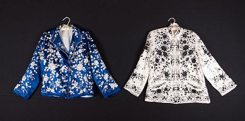 1 BLUE & 1 WHITE EMBROIDERED JACKETS, CHINA, 1950s