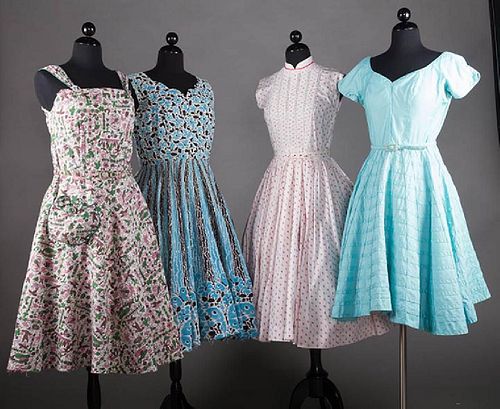4 COTTON SUMMER DAY DRESSES, 1950s