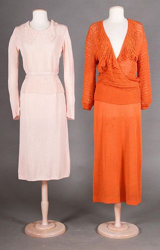 PINK & ORANGE KNIT DRESSES, 1930s