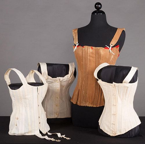 YOUNG LADY STAYS & 3 CORSETS, 19th C.