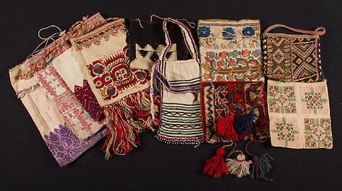 10 NEEDLEWORK BAGS, EARLY 20TH C
