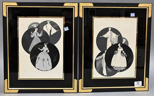 Romain Erte De Tirtoff (1892-1990), pair of costume design, watercolor, gouache and ink on paper, signed Erte, sight size 11.5" x 8.5".