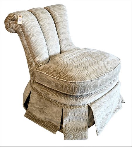 Century Furniture Company Gray Upholstered Boudoir Chair, with rolled back, seat height 20 inches, height to top of back 33 inches.