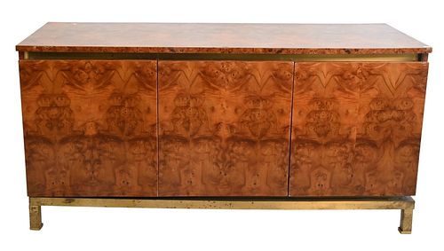 Guy Lefevre for Maison Jansen Sideboard, having burled veneer book matched in a geometric concentric pattern, stamped on verso Encheres Cote d'Opale, 