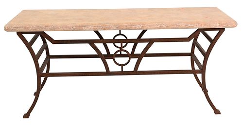 Contemporary Hall Table, with iron base, height 29 inches, top 22" x 66".