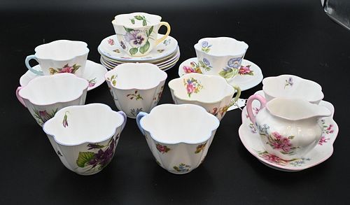 Shelley Porcelain Group, to include eight cups and saucers along with a three piece set.