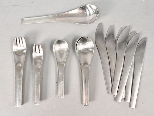 35 Piece Georg Jensen Stainless Steel Flatware, to include 7 dinner forks, 8 luncheon forks, 6 tablespoons, 5 teaspoons, 7 knives, and 2 serving spoon