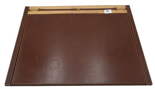 Gucci Leather Desk Blotter Set, brown leather marked Gucci on bottom, 17 1/4" x 23".