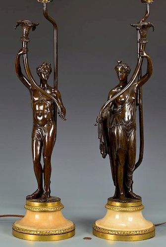 Pr. Classical Figural Candelabra Lamps